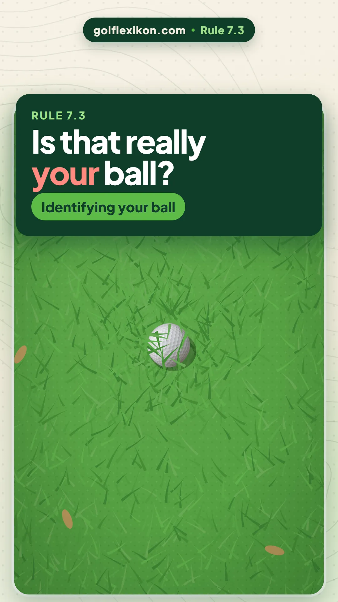 Title card ‘Is that really your ball?’ above rough seen from above, with a white golf ball half hidden in the grass.